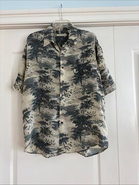 SUMMA VINTAGE SILK Men's Hawaiian Short-Sleeve Palm Print size Large